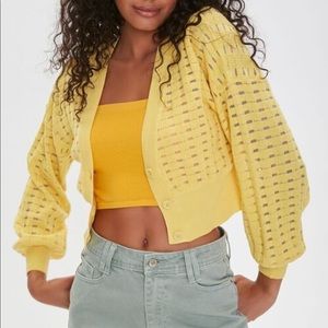 Yellow cut-out cropped cardigan